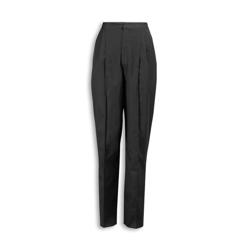 Women's trousers with a professional look suitable for any work environment. With a pleated front to ensure a smart, stylish and featuring two hip pockets and an elasticated waistband for ease of movement. Manufactured with polyester and cotton fabric which is comfortable and durable. Available in a range of colours and multiple sizing options.