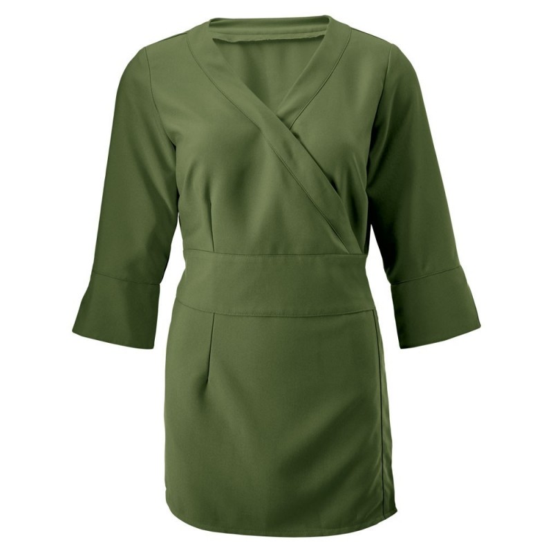 Women's 3/4 sleeve wrap tunic for a distinctive and professional appearance in the beauty industry.
Featuring a mock wrap over front and mock obi belt with distinctive notched cuffs on the sleeves. Made with a soft-touch polyester and available in a range of colours and sizes.
