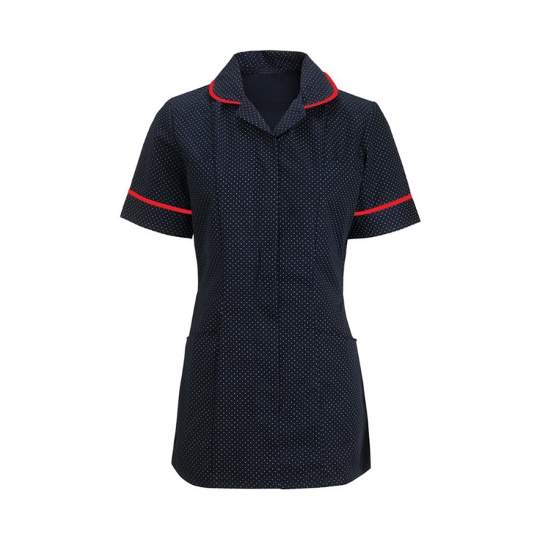Women’s spot healthcare tunic with distinctive spot design and a contemporary cut.
Features a practical concealed zip front, various pockets, and double action back incorporating vents for comfort and ease of movement.