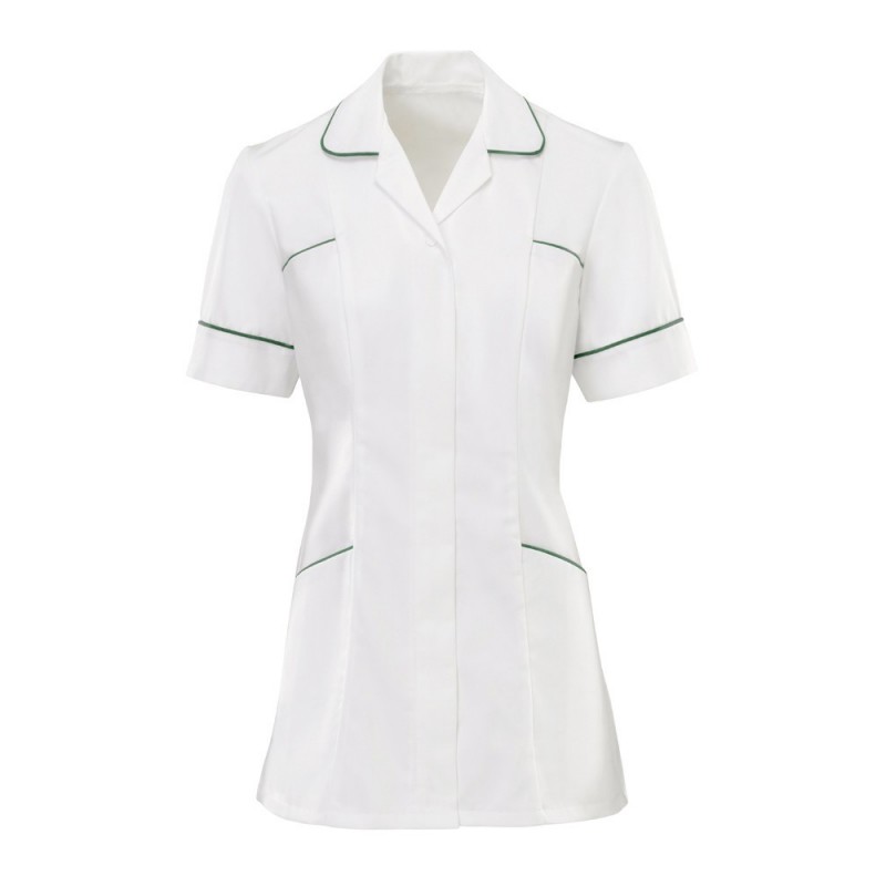This clean white women's healthcare tunic has a smart piped trim.
Featuring an open-ended zip for improved infection control and two hip and chest pockets with a double-action back. Available with a choice of trim colours and sizes.